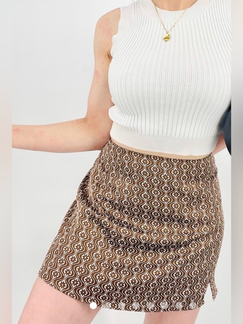 Hollister Brown & Cream Geometric Circle Skater Skirt